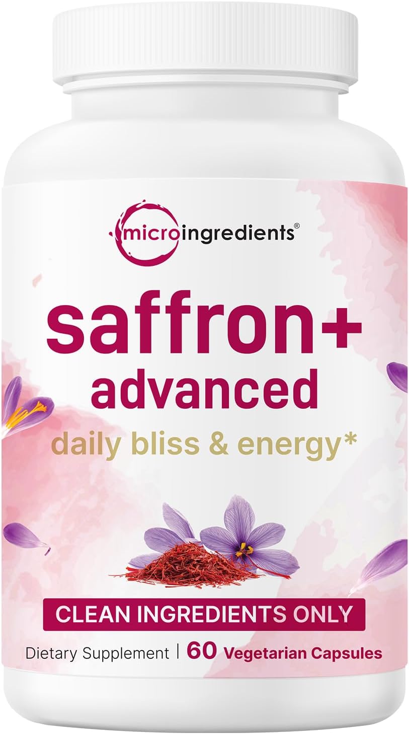 Micro Ingredients Saffron+ Advanced, 60 Veggie Capsules | 10-in-1 Formula with High Absorption Fat-Soluble Vitamin C, Magnesium, Turmeric & Ashwagandha | Mood & Energy Support | Filler Free