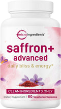 Micro Ingredients Saffron+ Advanced, 60 Veggie Capsules | 10-in-1 Formula with High Absorption Fat-Soluble Vitamin C, Magnesium, Turmeric & Ashwagandha | Mood & Energy Support | Filler Free