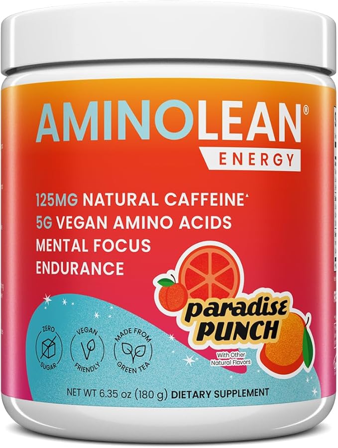 AminoLean Pre Workout Powder, Amino Energy with Vegan BCAA Amino Acids & Natural Caffeine, Preworkout Boost for Men & Women, Paradise Punch