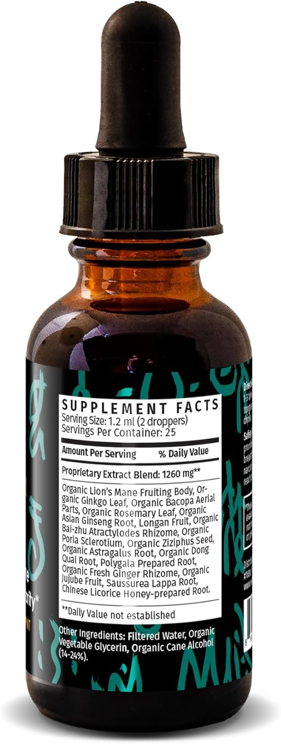 Redmint Lion's Mane Mushroom Extract with Ginkgo Leaf & Ginseng and More - Brain Boost & Clarity Herbal Tincture - Rooted in Ancient TCM Wisdom - Organic Immune Support Mushroom Supplement - 1 fl oz