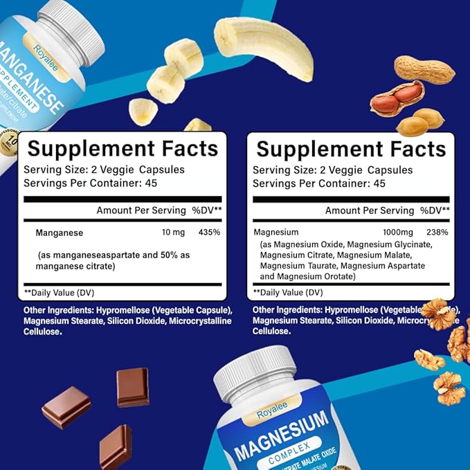 Magnesium Complex & Manganese Supplement Bundle – 1000mg Magnesium with 7 Forms Plus 10mg Manganese (Aspartate/Citrate) – Supports Relaxation, Muscle & Bone Function – 150 Capsules Total