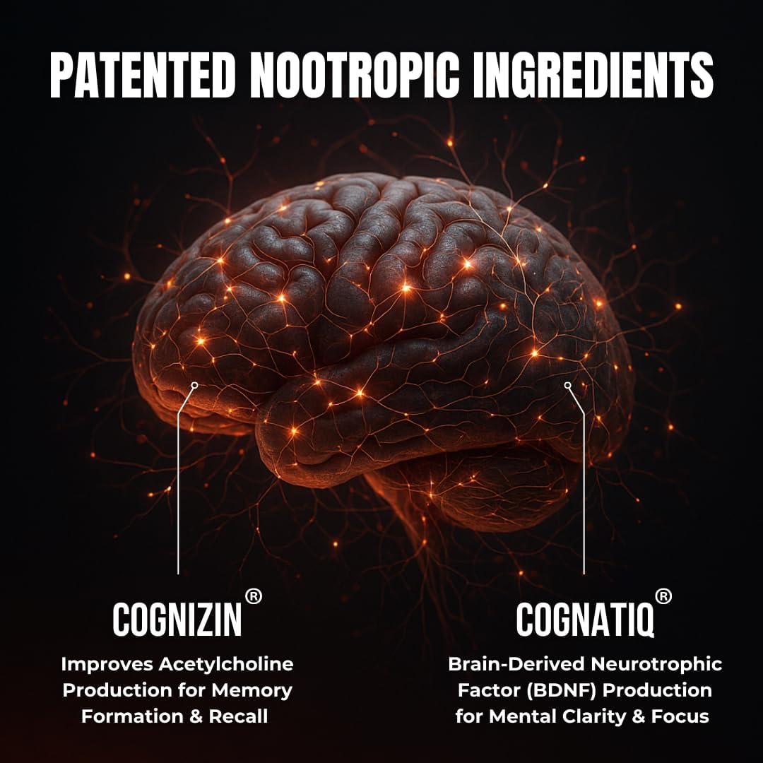 Advanced Nootropic Brain Supplement for Energy, Memory, & Focus | Lion's Mane, Caffeine, L-Theanine, and 5 Additional All-Natural Ingredients to Improve Cognitive Health (90 Capsules)