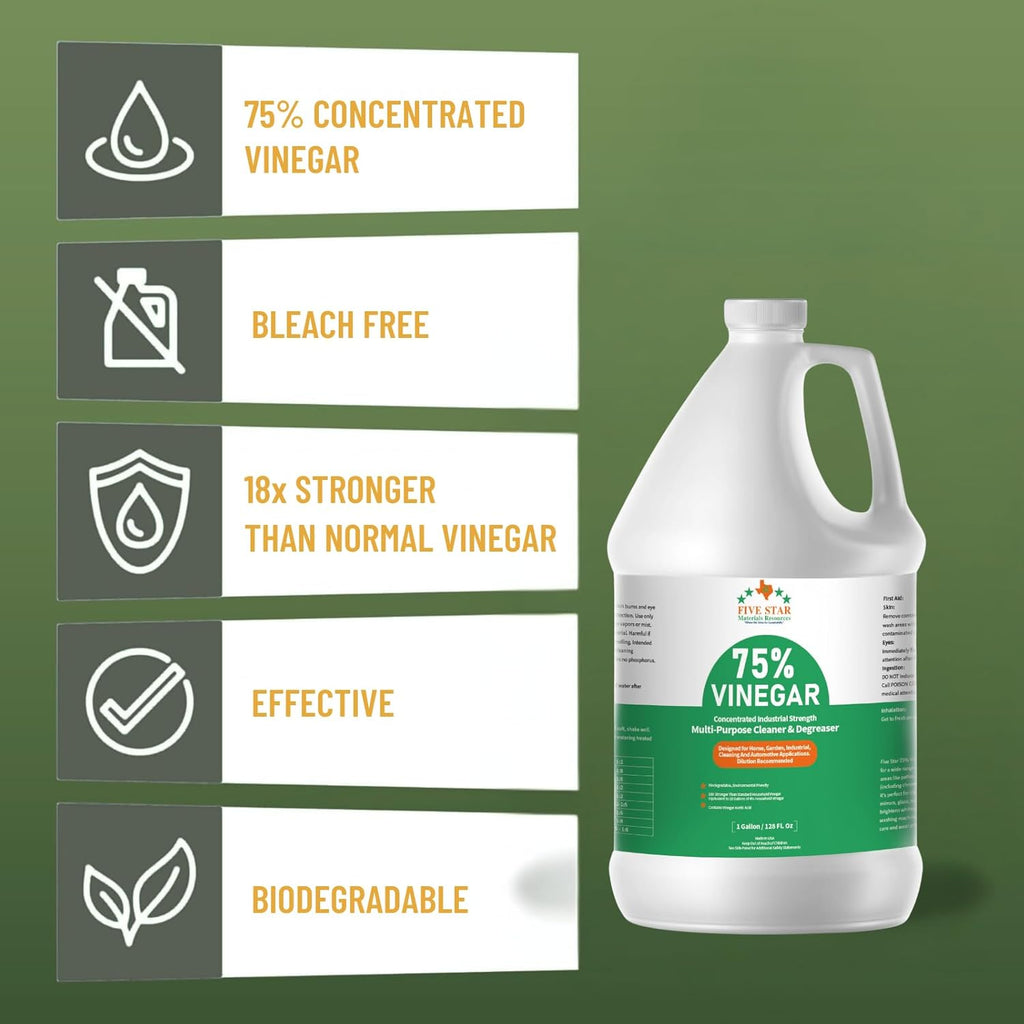 75% Vinegar Concentrated | White Vinegar for Cleaning and Garden | Horticultural, Home, and Outdoor Pure| | 1 Gallon (128 fl oz) | Max Performance 18X Power