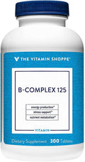The Vitamin Shoppe B-Complex 125 – Supports Energy Production, Nervous System Function & Nutrient Metabolism – Excellent Source of B1, B2, B6, B12, Niacin, Folic Acid & Biotin (300 Tablets)