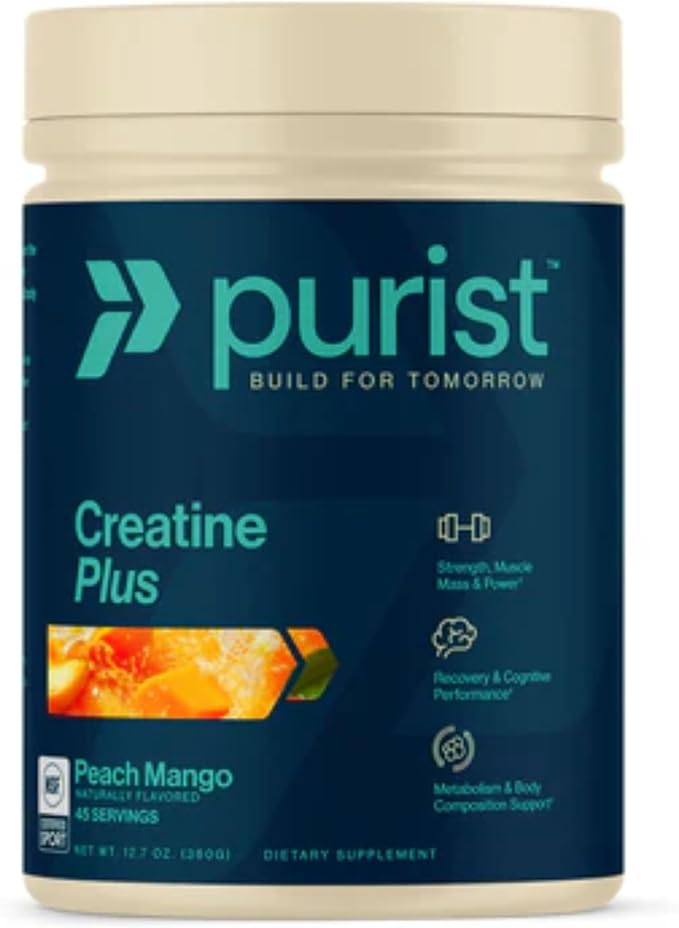 PURIST Protein Creapure Creatine Plus Monohydrate | Workout Powder Supplement | Women Men Muscle Strength Energy Recovery | Clean Nutrition | NSF Certified | Contains Sugar Free Stevia (Peach Mango)