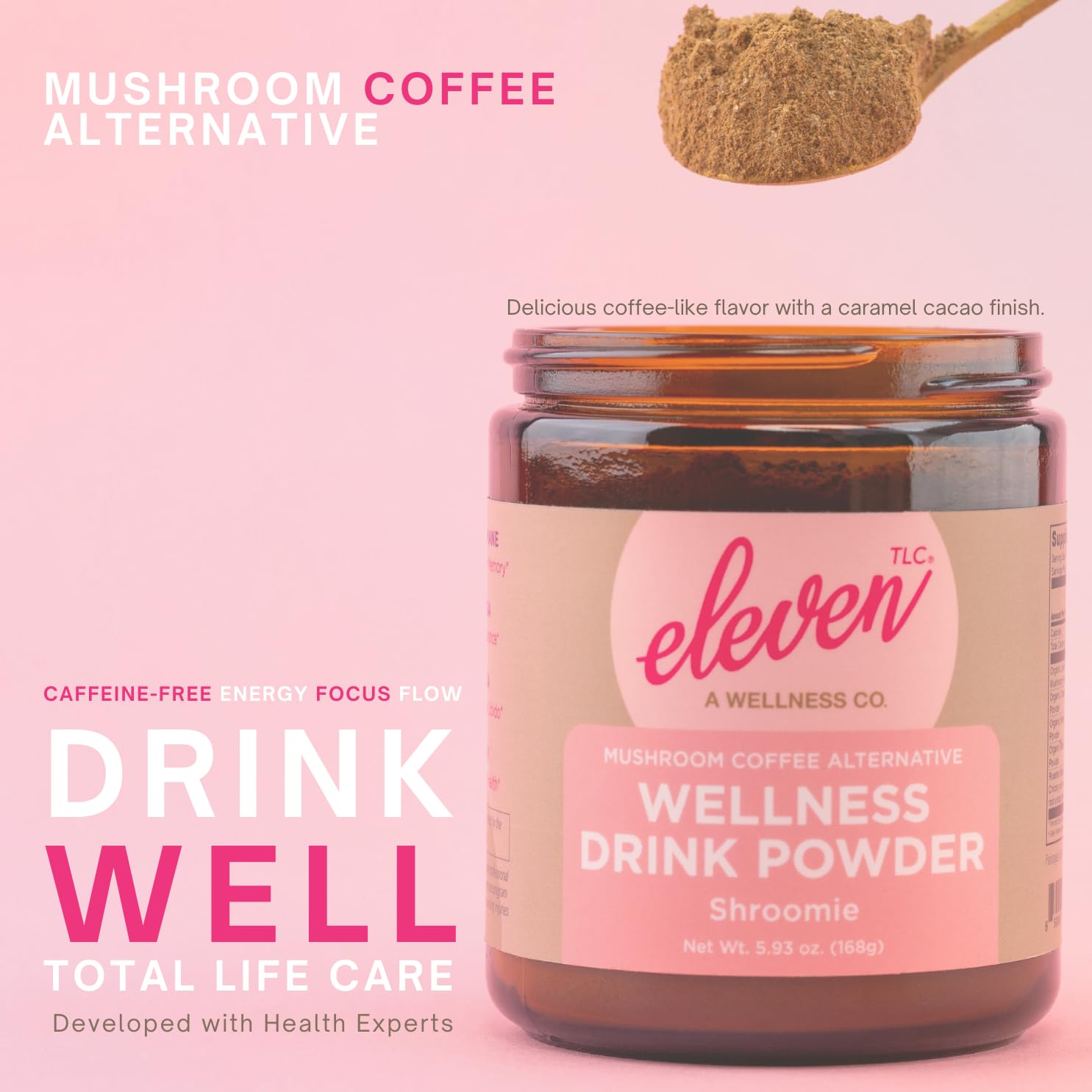 Eleven TLC, Shroomie Master Mind Coffee Substitute, Caffeine-Free Energy, 8 Mushrooms + Superfoods, Developed by MD, Non-Reactive Glass Jar
