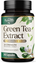 Green Tea Extract Capsules 1000mg with 98% Standardized Polyphenols & 45% EGCG for Heart Support with Antioxidants - 3X Absorption Green Tea Pills for Natural Energy, Gentle Caffeine - 240 Capsules