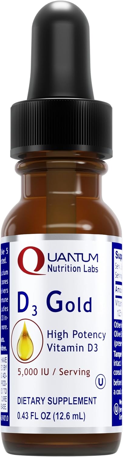 QNL D3 Gold - Vitamin D Liquid Drops - Bone Strength Supplement - Offers Cardiovascular & Immune Support - Premium Health & Wellness Product - 0.43 fl oz