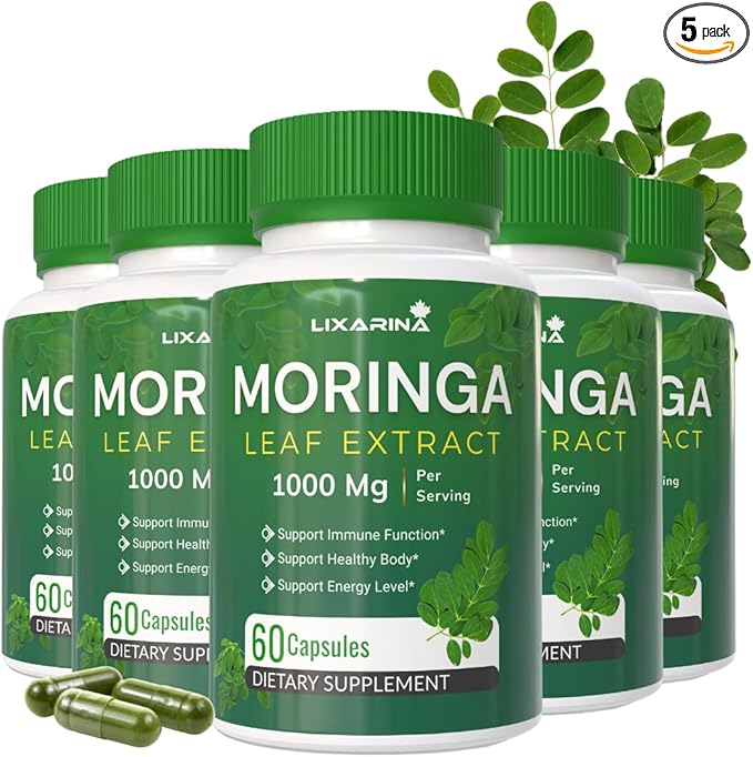 Moringa Capsules | Moringa Powder Organic | Moringa Supplement | Moringa Leaf Extract Powder | 1000MG Complete Green Superfood 60 Count (Pack-5)