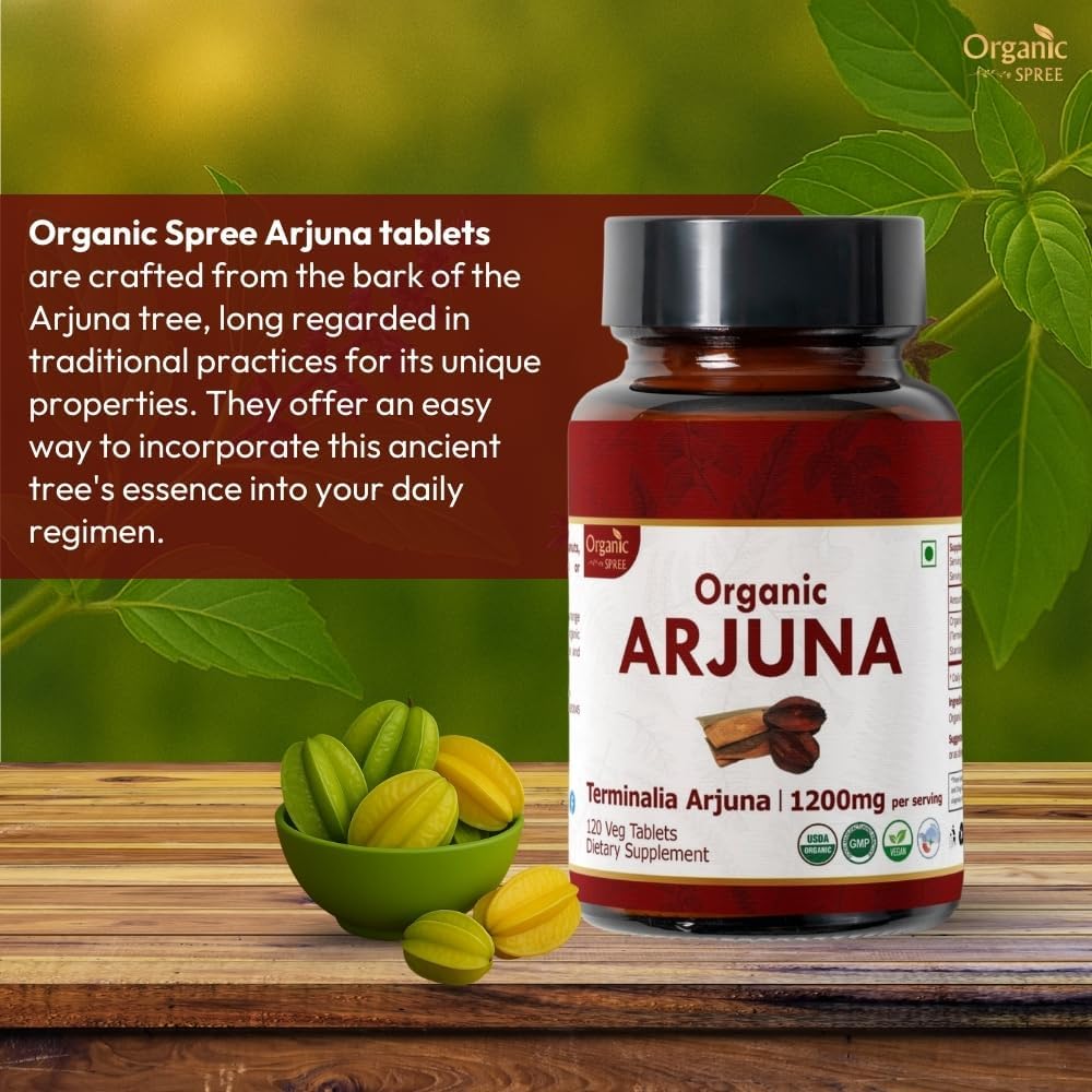 Arjuna 120 Tablets – USDA Organic Terminalia Arjuna Supplement – Supports Heart & Cardiovascular Health* - Pack of 2