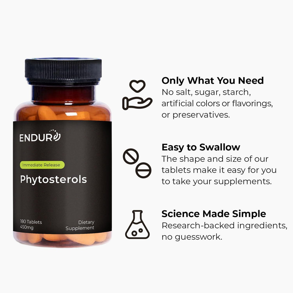 Endur Phytosterols, Promotes Heart & Prostate Health for Men, Helps Block Cholesterol Absorption & Support Urinary Comfort, 450mg (180 Tablets)