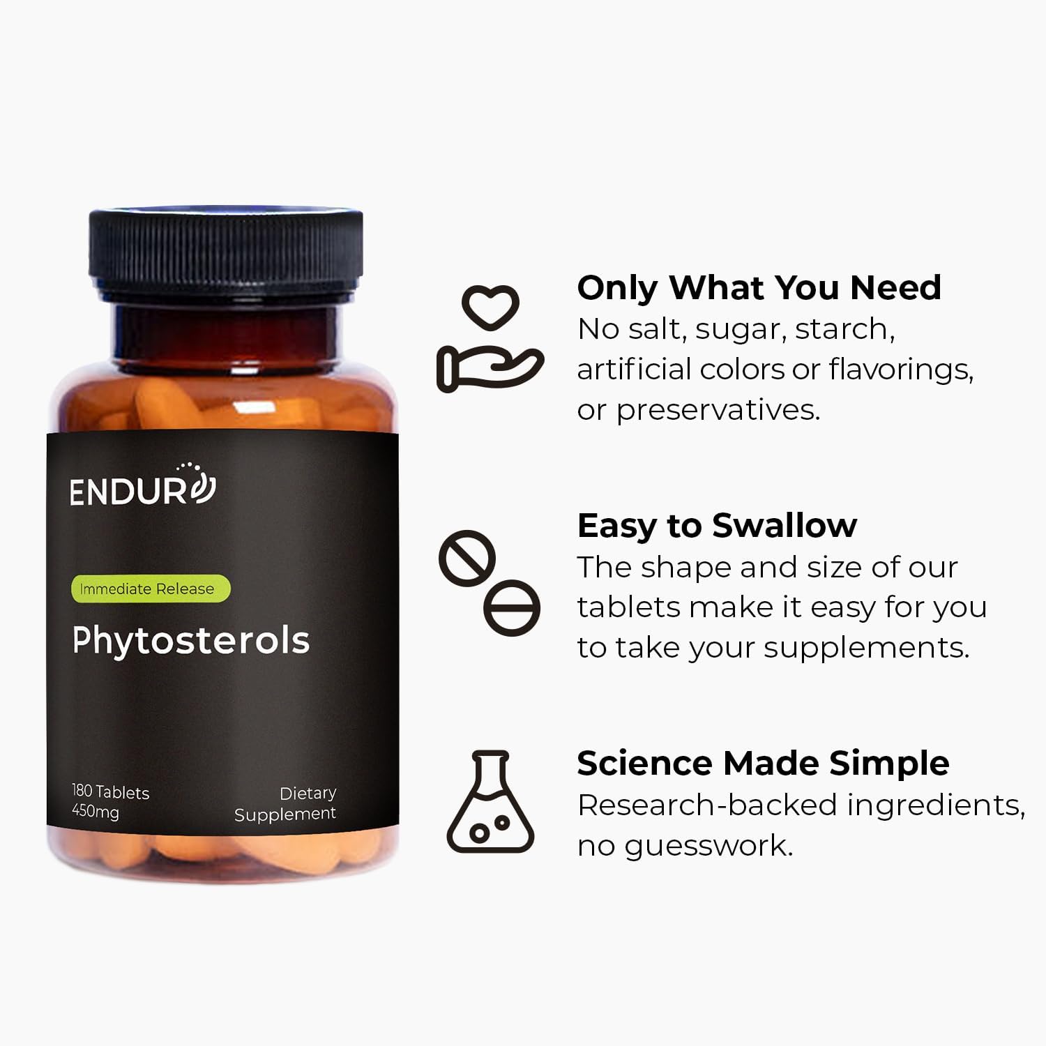 Endur Phytosterols, Promotes Heart & Prostate Health for Men, Helps Block Cholesterol Absorption & Support Urinary Comfort, 450mg (180 Tablets)