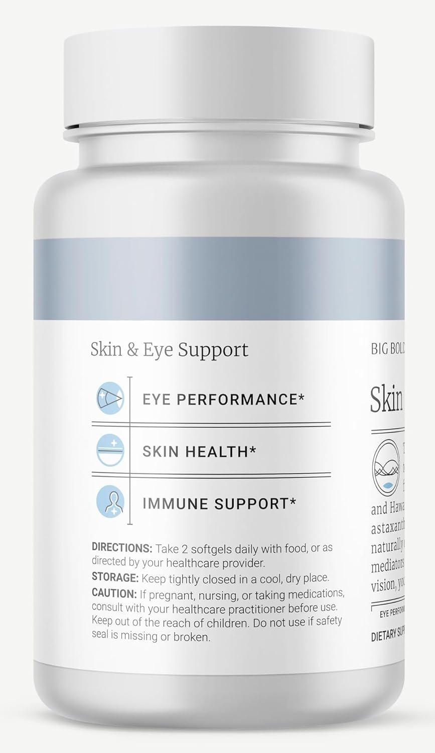 Skin & Eye Health | Wild Alaskan Salmon Oil with Astaxanthin | Lutein | Pro-Resolving Mediators | Vitamins A&D | Gluten-Free | 60 Softgels