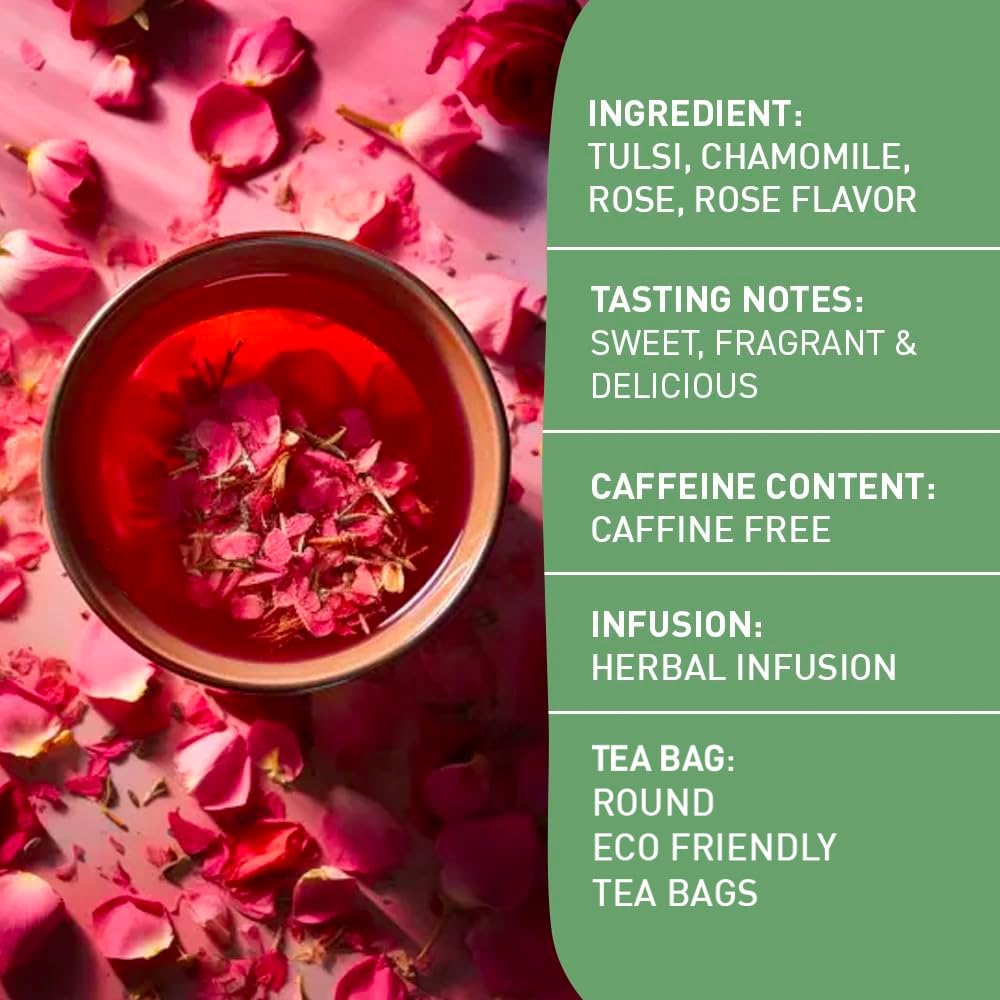 HANDPICK, Rose Buds Herbal Tea Bags - 50 Count | Caffeine Free Tulsi Tea with Chamomile & Rose Extracts | Floral & Smooth | Round Eco-conscious Tea Bags