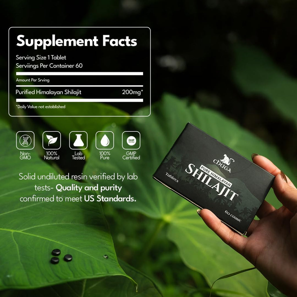 Chuga Pure Himalayan Shilajit Tablets for Men & Women | Organic Shilajit Harvested 16,000 Feet | Lab Tested in USA, 75+ Fulvic Acid, Grade A, Immune Booster, Shilajit Tablets, 60 Servings (1)