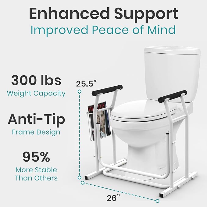 Vive Toilet Safety Rail with Arms - Toilet Support Frame w/Handles for Seniors - Grab Bar Handrail for Elderly, Handicap & Disabled - Bathroom Riser Assistance Aid - Stand Alone Lifter to Help Stand