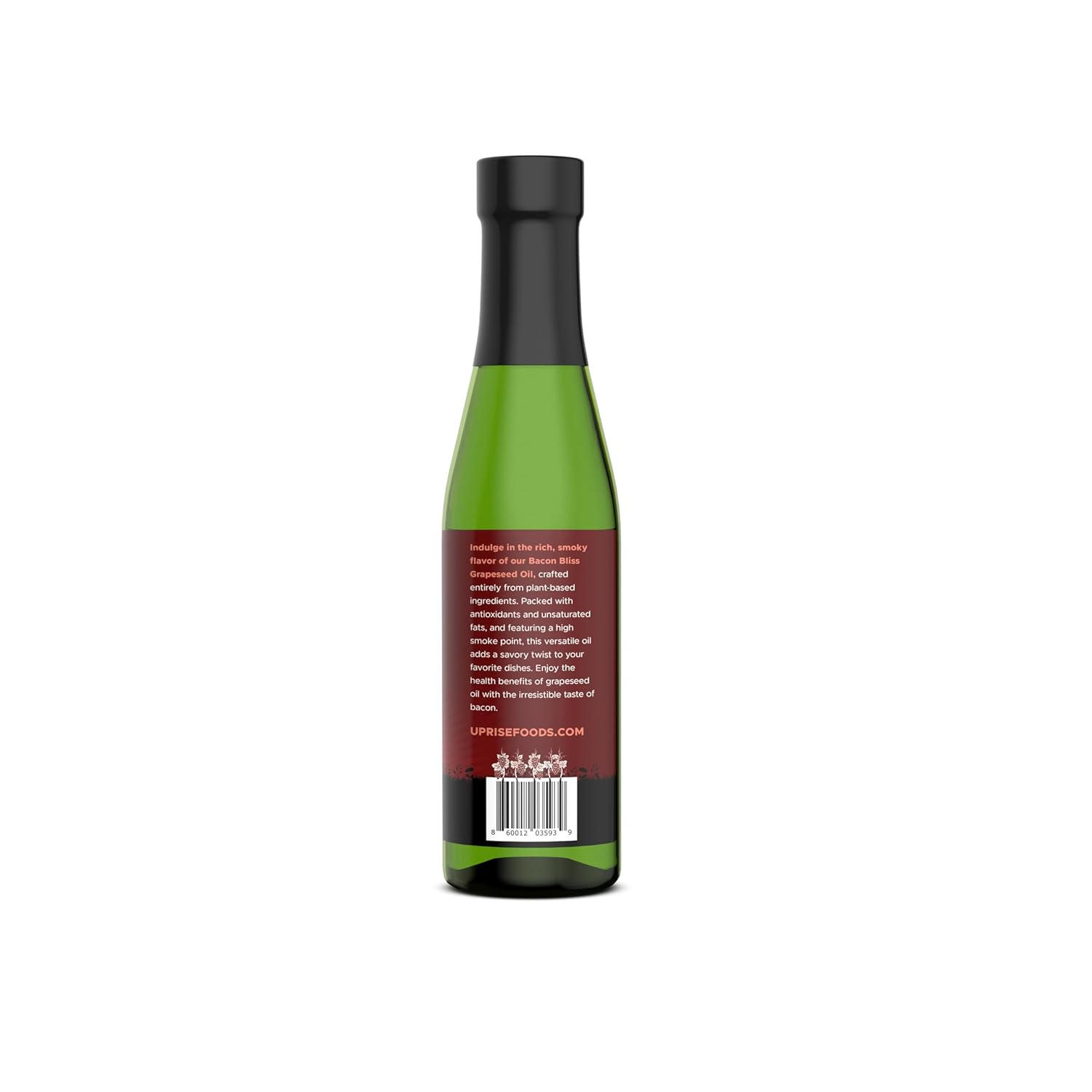 Bacon Bliss Grapeseed Oil – 12.7 oz Glass Bottle | Bacon Flavored Cooking Oil for Popcorn, Vegetables, and Pasta | Plant-Based Alternative with High Smoke Point | Organic, Gluten-Free, Vegan