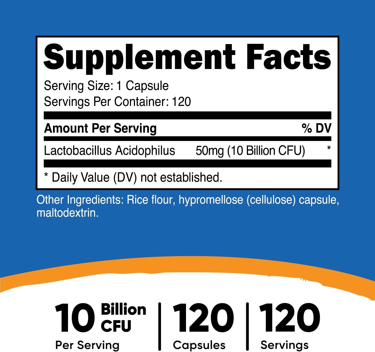 Nutricost Lactobacillus Acidophilus 10 Billion CFU, 120 Veggie Capsules - Probiotic (3 Bottles)