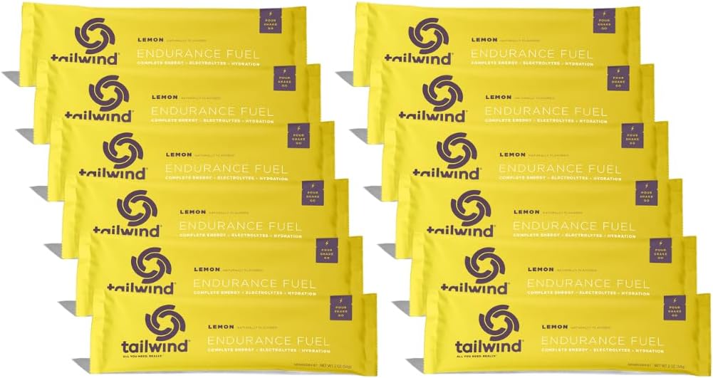 Tailwind Nutrition Endurance Fuel, Sports Drink Powder Single Serving with Electrolytes, Non-GMO, Free of Soy, Dairy, and Gluten, Vegan-Friendly, Lemon, Pack of 12