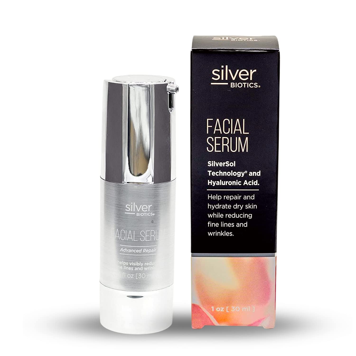 Silver Biotics Anti-aging Colloidal Nano-Silver Facial Serum Gel | Great For Blemishes, Scars & More All Natural Face Care | 20 PPM Silversol + 2% Hyaluronic Acid | 1 fl oz