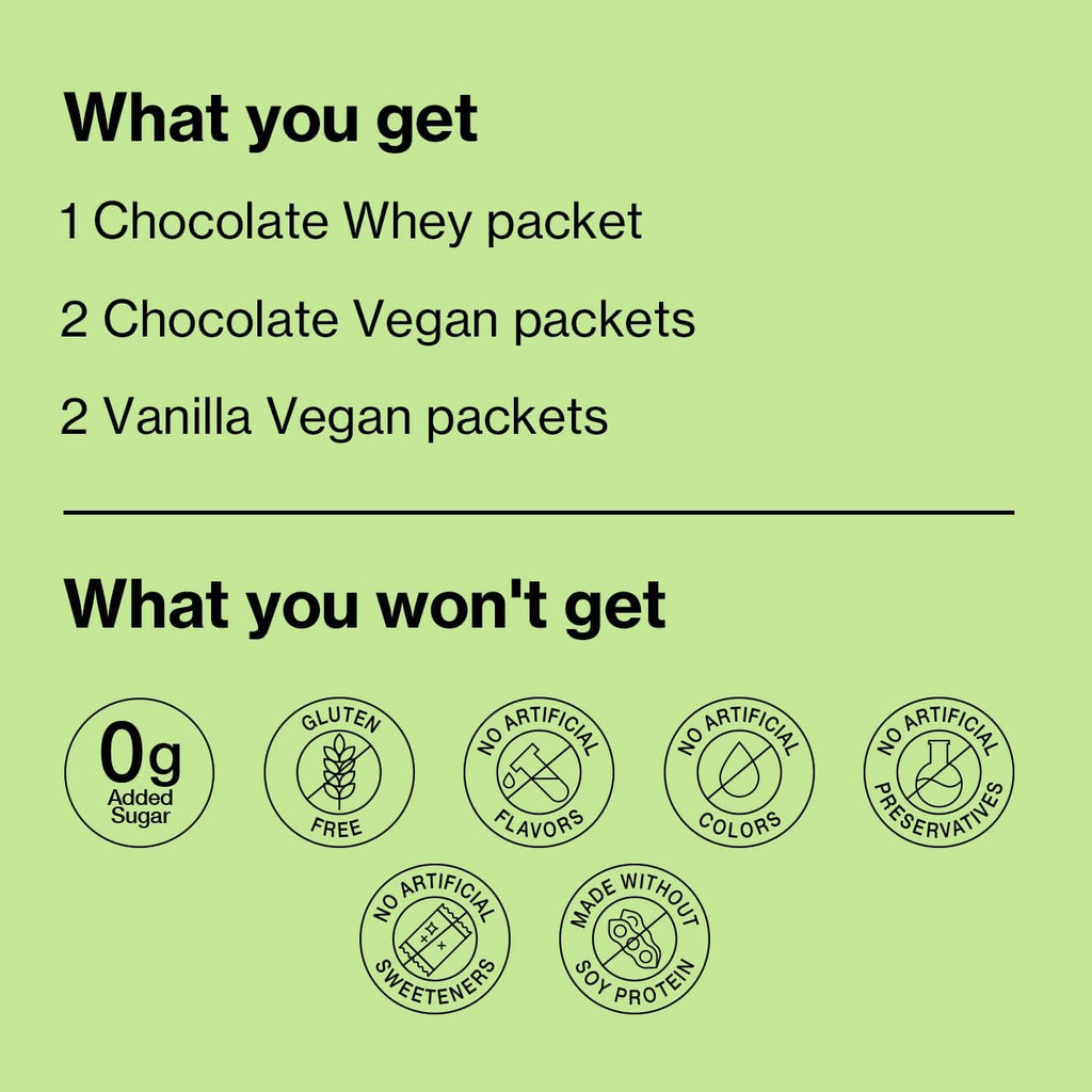 Shakeology 0g Added Sugar Sampler Pack Vegan & Whey Protein Powder, Gluten Free Superfood Protein Shake with Supergreens, Probiotics for Gut Health, Adaptogens, Vitamins, 16g Protein per Serving