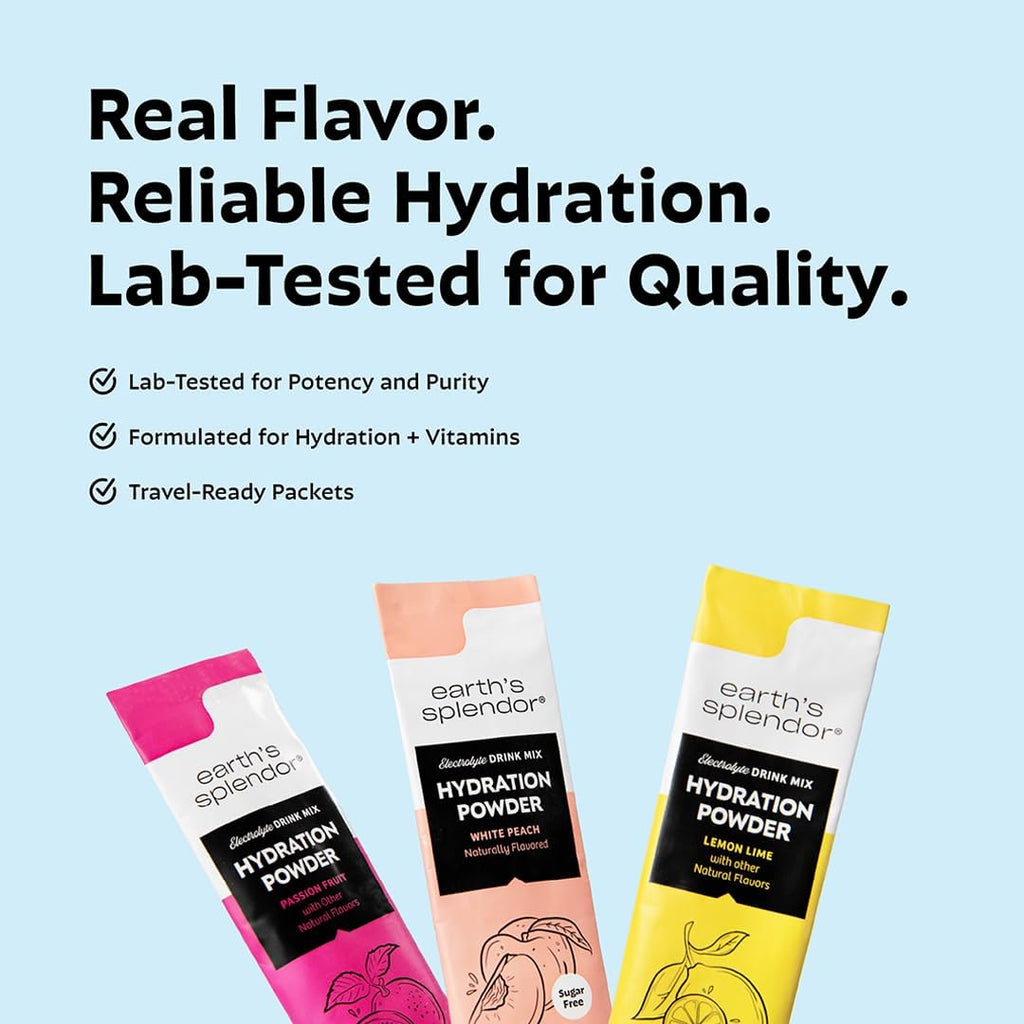 Earth's Splendor Electrolytes Powder Packets Lemon Lime Hydration Drink Mix Sticks with Essential Vitamins for Energy & Sports Performance | Travel-Friendly Single-Serve Packets for Daily Use 10 Pack