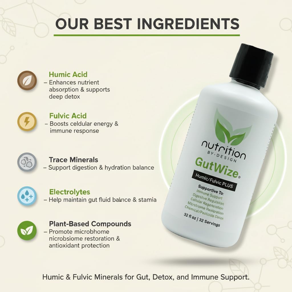 Humic Fulvic Blend – Liquid Supplement for Gut Health & Digestive Balance – Natural, Plant-Based, Shelf-Stable, Vegan, Non-GMO – 32 fl oz