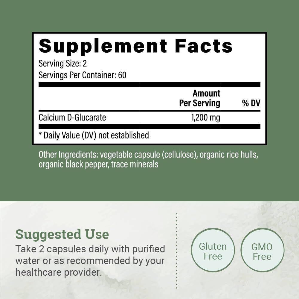 Earth Harmony Calcium D-Glucarate 1200mg - Advanced Detoxification Support & Double The Strength of Calcium D Glucarate 500mg - 120 Capsules (2-Month Supply)