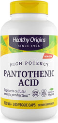 Healthy Origins Pantothenic Acid 500 mg (Vitamin B5, Vegan, Non-GMO, High Strength, Energy Boost and Metabolism Support, Tiredness & Fatigue, Acne Supplement for Skin Care), 240 Veggie Caps