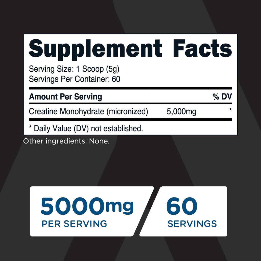 TransformHQ Creatine Monohydrate Powder (60 Servings) Unflavored - 5000mg Per Serving