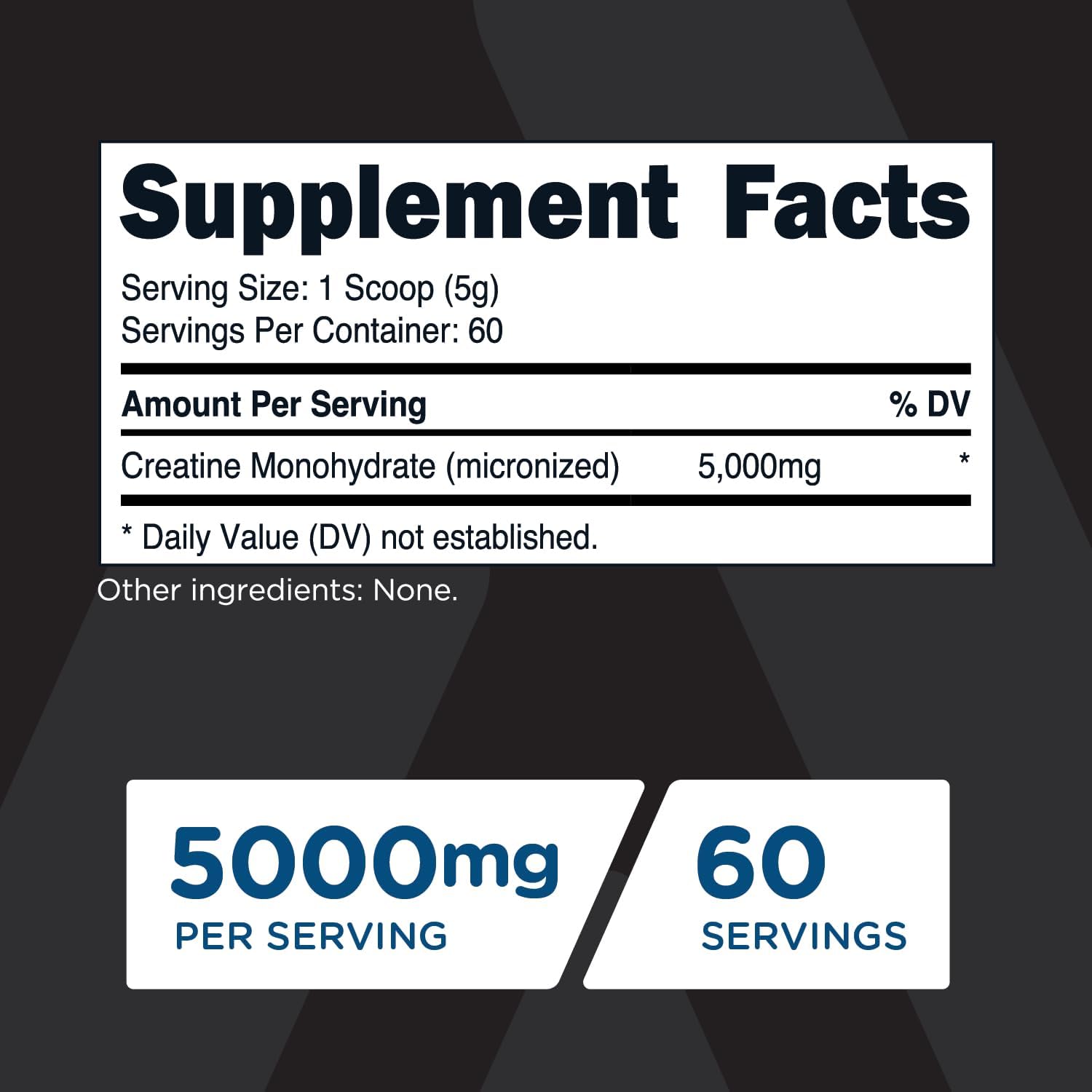 TransformHQ Creatine Monohydrate Powder (60 Servings) Unflavored - 5000mg Per Serving