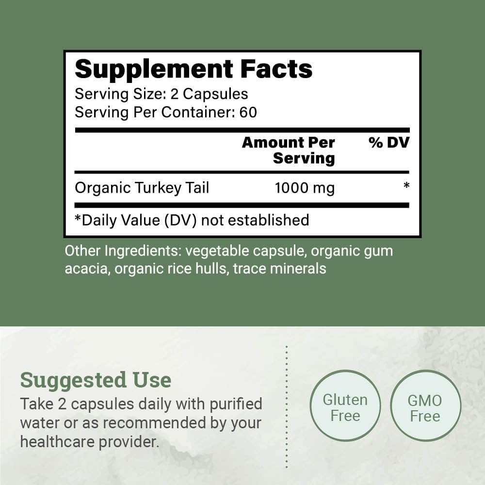 Earth Harmony Organic Turkey Tail Mushroom Capsules (1200mg Pure Extract) - Superfood Mushroom Supplement Helps Support Brain Health - Premium Powder Extract - 120 Capsules (2-Month Supply)