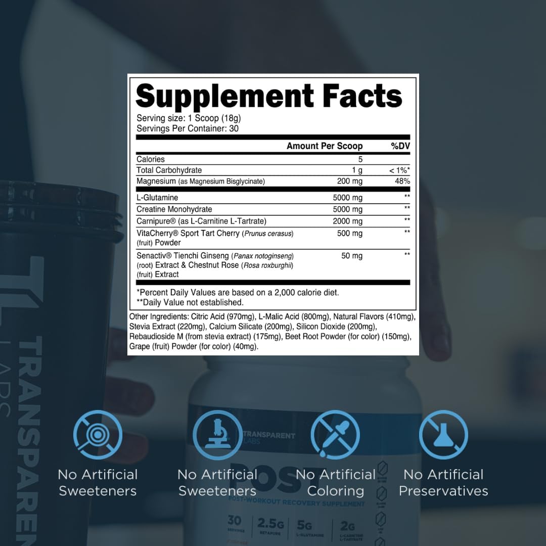Transparent Labs Post - Post-Workout Recovery Muscle Builder with L-Glutamine, Beta-Alanine and BetaPure Betaine Anhydrous for Muscle Recovery and Muscle Building - 30 Servings, Black Cherry