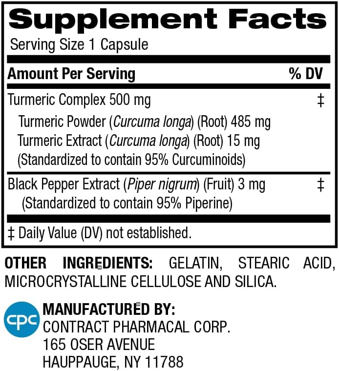 Earth's Splendor Turmeric Complex 500mg with Black Pepper, 90 Capsules - Supports Antioxidant Activity and Joint Health* - 1.5 Month Supply
