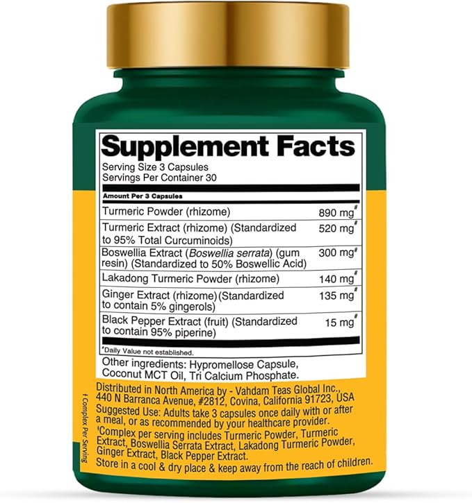 VAHDAM, Turmeric Curcumin Supplement 2000mg (500mg Curcuminoids) with Boswellia & Piperine for Fast Absorption | Supports Joint Health and Mobility | 90 Capsules