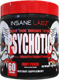 Insane Labz Psychotic, High Stimulant Pre Workout Powder, Extreme Lasting Energy, Focus and Endurance with Beta Alanine, Creatine Monohydrate, DMAE, 60 Srvgs, Fruit Punch