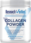 Research Verified® Collagen Powder - Hydrolyzed Marine Collagen Peptides - Unflavored - Skin Hydration and Elasticity, Muscle Recovery, Non GMO - 30 Scoops Per Container - 1 Month Supply