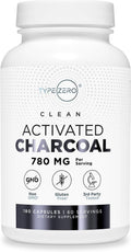 Type Zero Activated Charcoal Capsules (180 Count) - 60 Servings, 780mg Per Serving, from Coconut Shell, Non-GMO, Gluten-Free