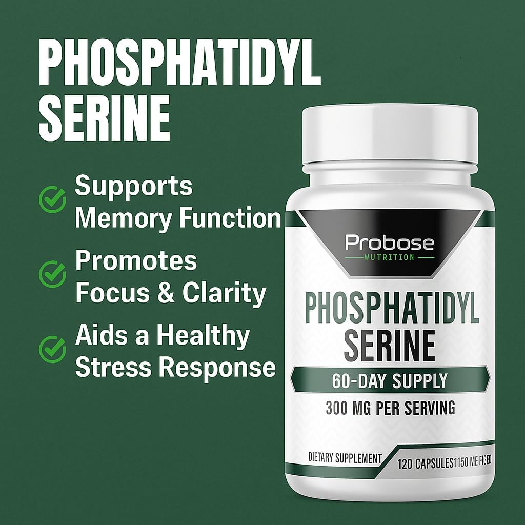 Phosphatidylserine 300mg Supplement Brain Health and Memory Support Non-GMO Gluten Free 120 Capsules Phosphatidyl Serine Complex