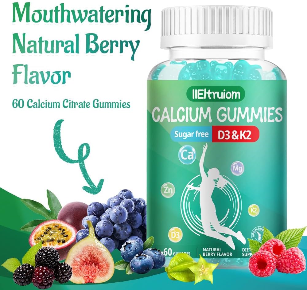 Liposomal Calcium,1000mg Calcium with Vitamin D3 & K2 for for Muscle & Immune Support, Calcium Chews for Bone Health,Sugar Free, 60 Chews