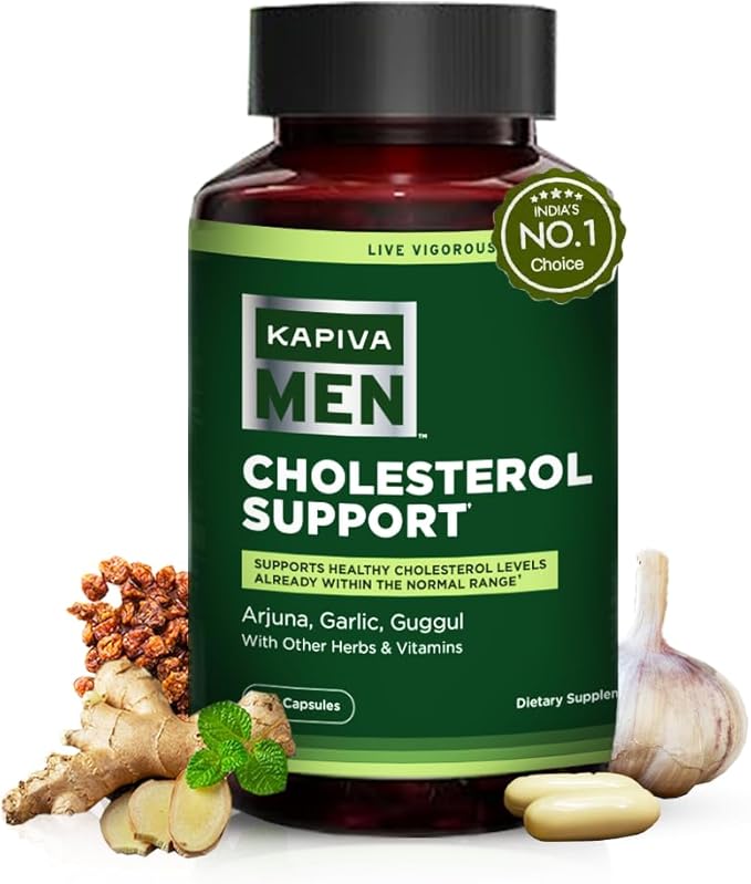 Kapiva Cholesterol Lowering & Heart Health Supplement | Plant Sterols, Niacin, Arjuna, Garlic & Guggul | Natural Herbal Vitamins for Healthy Cholesterol Support | 60 Capsules