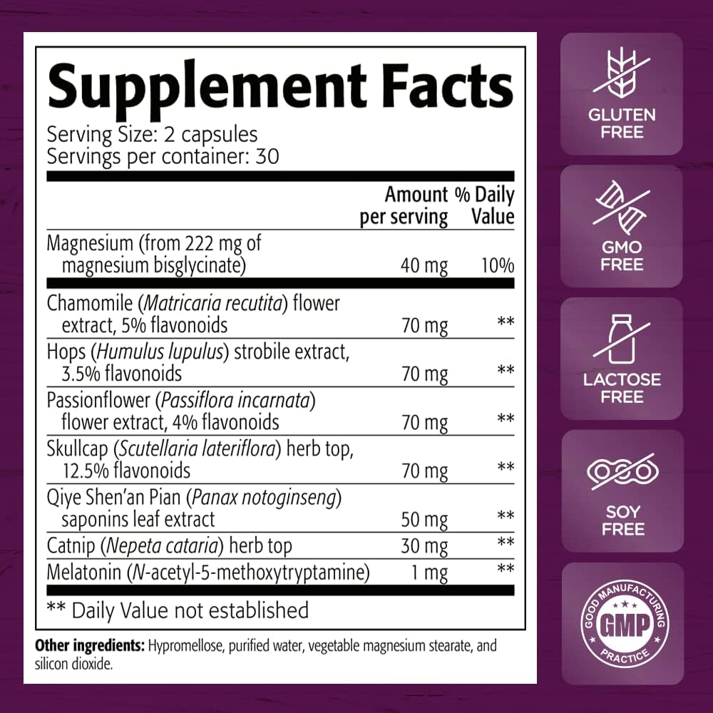 NEW ROOTS HERBAL Sleep Supplement, with Passion Flower, Chamomile, Hops, Panax Gingseng, Skullcap, Magnesium, Melatonin (60 Veg Caps) | Natural Sleep Aid