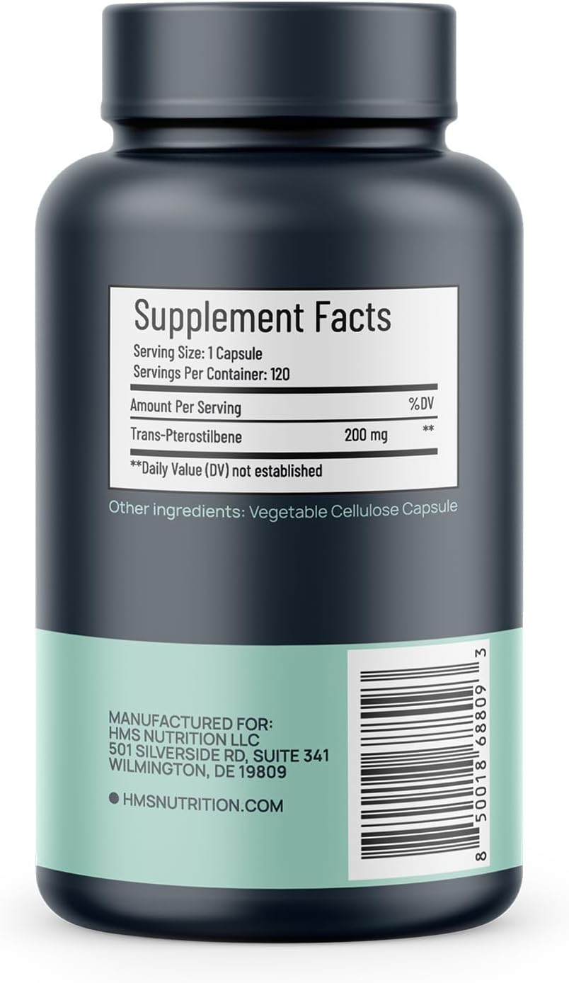 Potent Trans-Pterostilbene - 200mg, 120 Vegan Capsules - Antioxidant Supplement - Gluten, Soy & Dairy Free