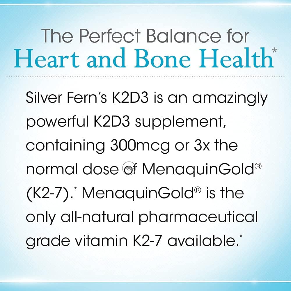Silver Fern Vitamin K2-D3 Supplement Brand - Natural, Non-Synthetic - K2-7 as Menaquinone-7 (MK-7) - D3 as cholecalciferol - Bone, Heart & Energy Support (2 Bottles - 60 Capsules - 60 Servings)