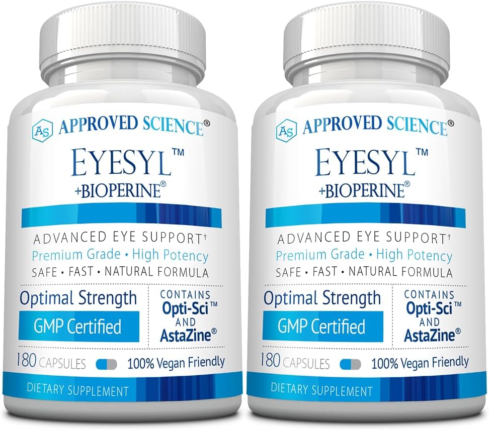 Approved Science EyeSyl - Eye Support Supplement - Chromium Picolinate, Taurine, Lutein, Zeaxanthin, Bilberry, BioPerine - 2 Bottles - 360 Capsules - Made in USA