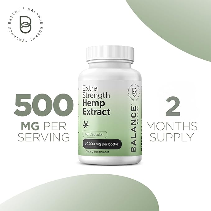 Balancebreens Hemp Extract Capsules 30,000 mg per Bottle - Natural Dietary Supplement Supports Brain Functions, Immune Support - Rich in Omega 3-6-9 Fatty Acids (60 Count (Pack of 1))