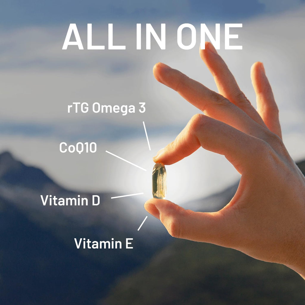 rTG Omega 3 Norwegian Fish Oil with CoQ10 Dietary Supplement- Heart Health & Antioxidant Support with Vitamins D & E – 2000 mg Sustainably Sourced – Super rTG Omega 3, 180 Softgels by CGM Labs