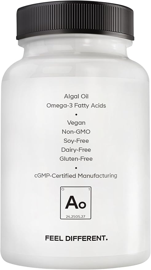 Amen Algal Oil Vegan Omega-3 Supplement – 1000mg DHA & EPA, Plant-Based Microalgae Oil, Non-GMO, 60 Softgels