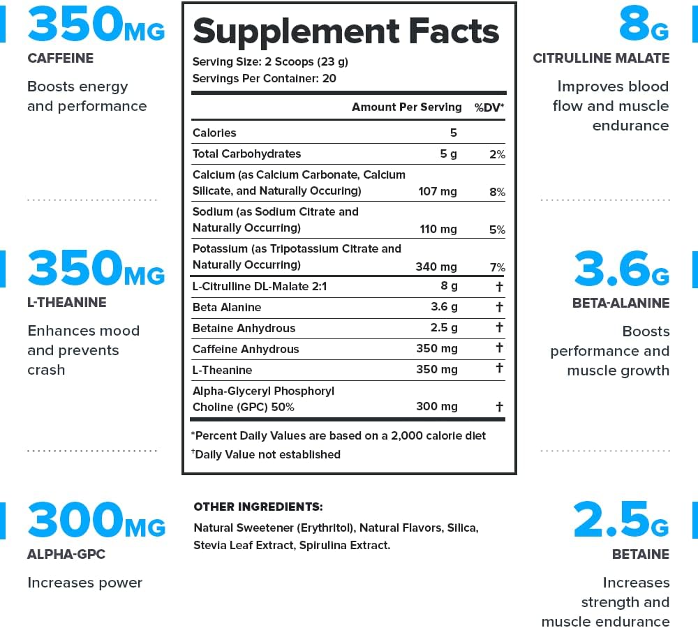 LEGION Pulse Pre Workout - All Natural Nitric Oxide Preworkout Drink to Boost Energy, Creatine Free, Naturally Sweetened, Beta Alanine, Citrulline, Alpha GPC (Blue Raspberry)