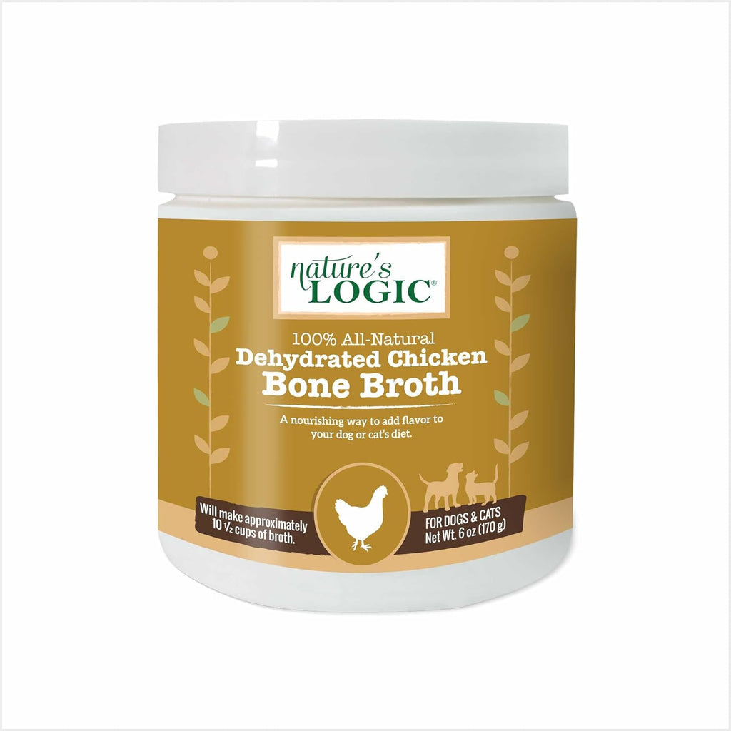 Nature's Logic Dehydrated Bone Broth Powder - 100% Natural Dog & Cat Topper - Rich in Glucosamine & Chondroitin - Boosts Immune System - Gluten-Free, No Synthetic Ingredients - Chicken, 6oz